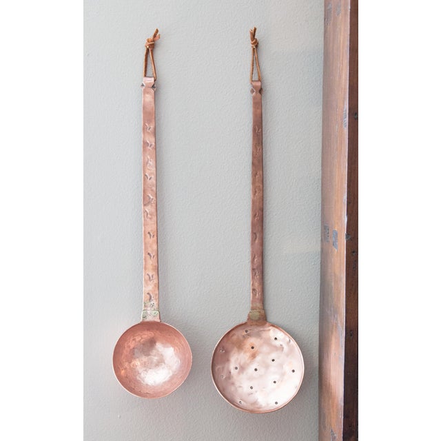 Antique 19thCentury French Hammered Copper Ladle & Skimmer Utensils