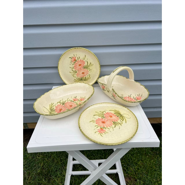 Vintage Floral Serving Bowl & Plates - Signed Set of 4 For Sale - Image 9 of 12