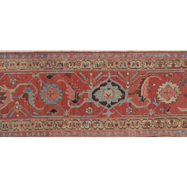 Antique Persian Serapi Carpet, Handmade Wool Oriental Rug, Rust, Ivory and Blue For Sale - Image 10 of 18