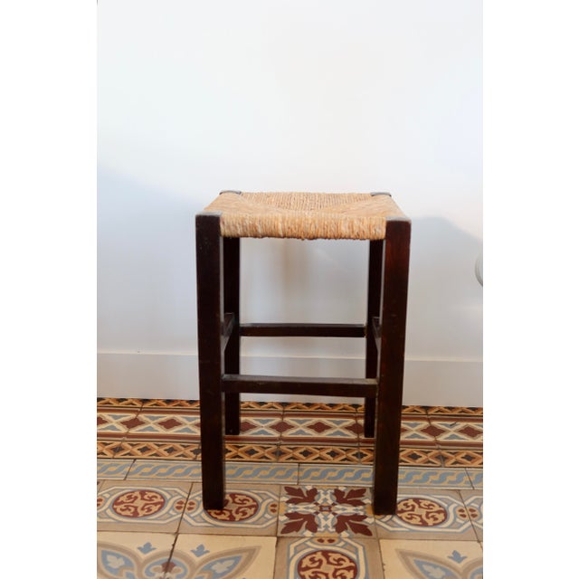Vintage Rustic Wooden Stool with Straw Seat, 1960s For Sale - Image 9 of 9