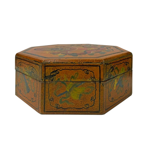 Chinese Distressed Light Brown Octagon Dragon Treasure Graphic Box For Sale In San Francisco - Image 6 of 9