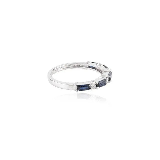 Blue Sapphire and Diamond Dainty Band Ring in 18k White Gold Ring Size 9.5 For Sale In New York - Image 6 of 9