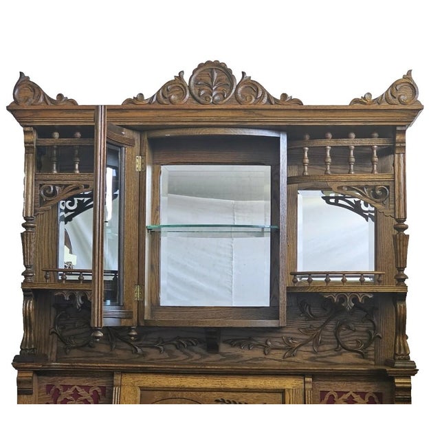 Antique Victorian 1880s Oak Beckwith Pump Organ W/ Bowed Glass Cabinet Stick & Ball For Sale - Image 11 of 12