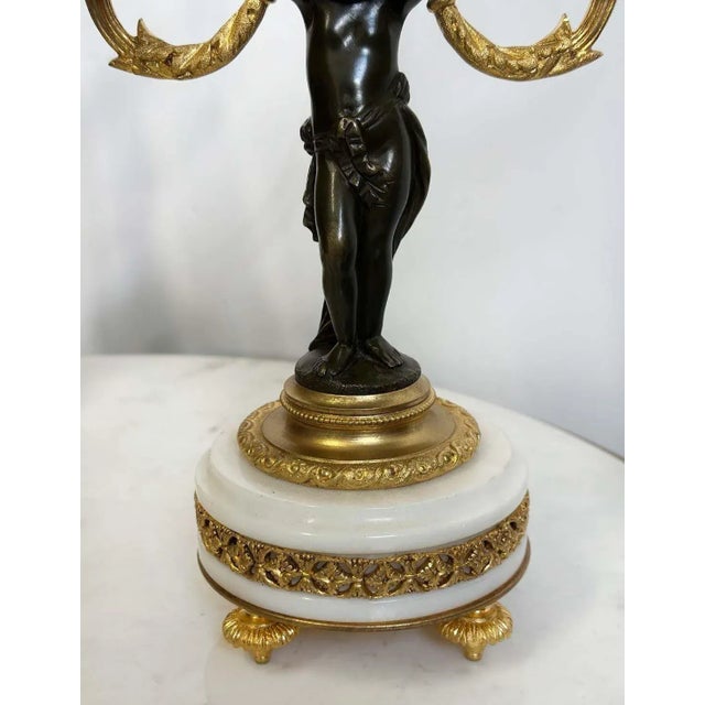 Bronze French 19th Century Clock & Candelabra Cherub Set - 3 Pieces For Sale - Image 8 of 10