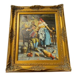 1930s Victorian Oil Painting Signed After Eugenio Zampighi by M.Blanco 22x26
