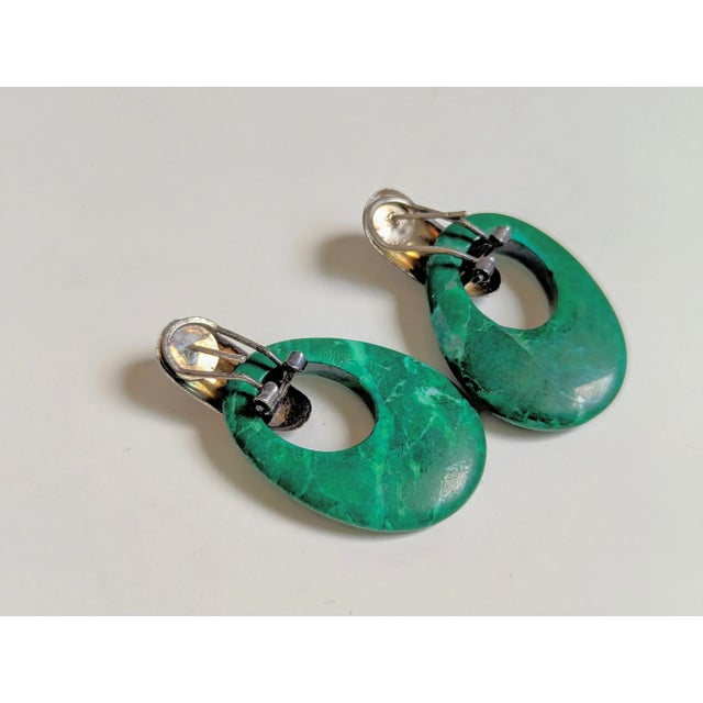 Malachite mid century dangle earrings. These are interchangeable with other precious stones Malachite is the stone included.