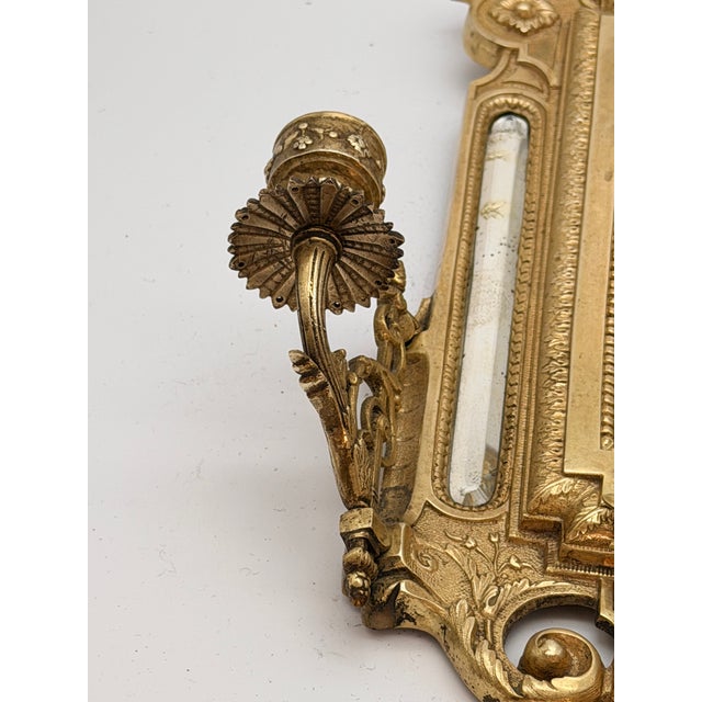 Antique French Renaissance Revival Cast Brass Girandole Sconce Mirrors - A Pair For Sale - Image 12 of 16