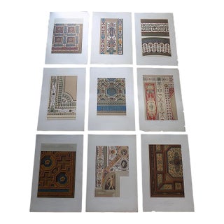 Antique 19th Century Imperial Folio Size Ornamental Design Lithographs - Huge Set of 9 For Sale