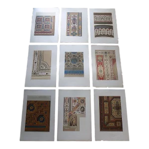 Antique 19th Century Imperial Folio Size Ornamental Design Lithographs - Huge Set of 9