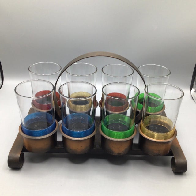 Federal Glass 8 Mid-Century Federal Highball Glasses and Caddy-Set of 9 For Sale - Image 4 of 13