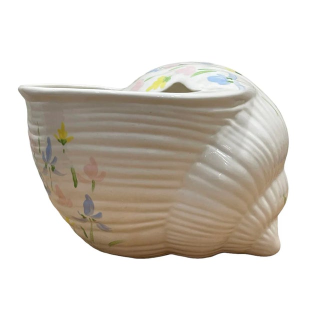 Vintage Large Palm Beach Hand Painted Shell Cachepot For Sale - Image 9 of 10