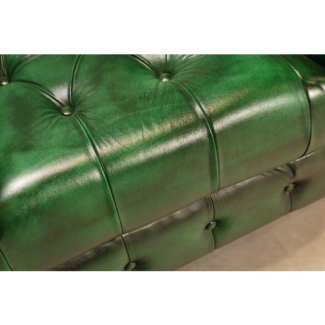 Chesterfield Style Pair of Green Leather Club Chairs For Sale - Image 11 of 16