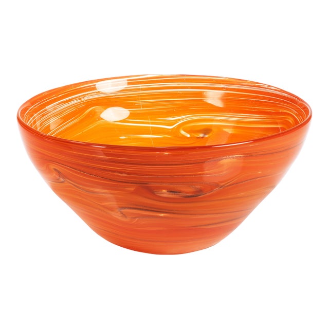 Delphine Glass Serving Bowl- Multi Orange, 12" x 5" For Sale