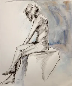 Mixed Media Figure Drawing, "Fog With Clearing" by Kathleen Ney