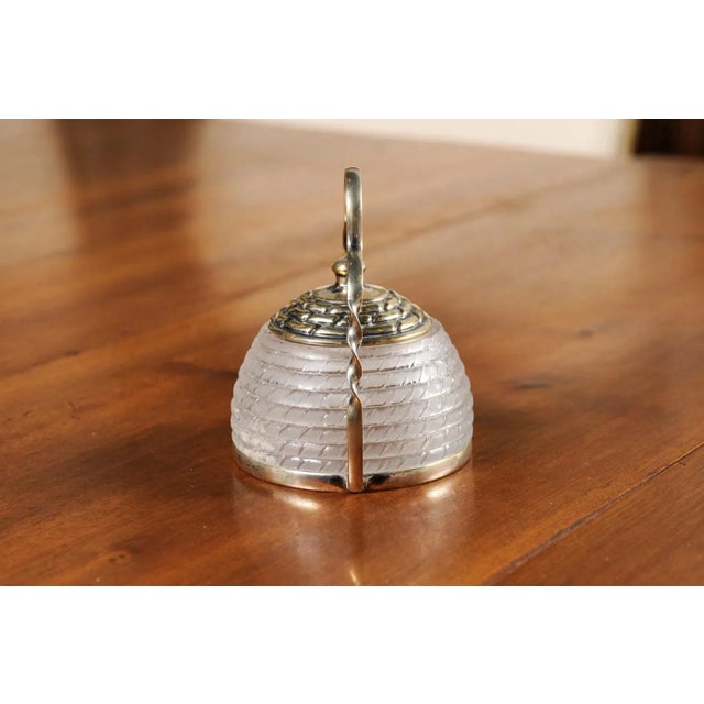 Mid 20th Century 20th Century English Frosted Glass and Silver Lidded Container with Large Handle For Sale - Image 5 of 12