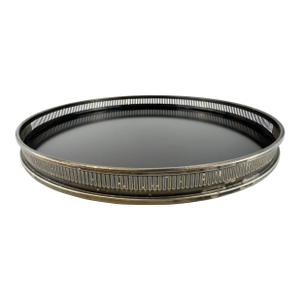 Vintage Silverplate Gallery Tray With Black Enamel Base