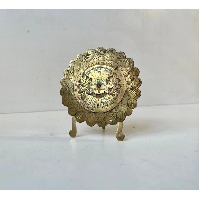 Vintage Hand-Engraved Perpetual Calendar in Brass, 1960s For Sale - Image 3 of 6