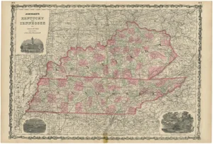 Civil War Era Map of Kentucky and Tennessee with Scenic Insets, 1864