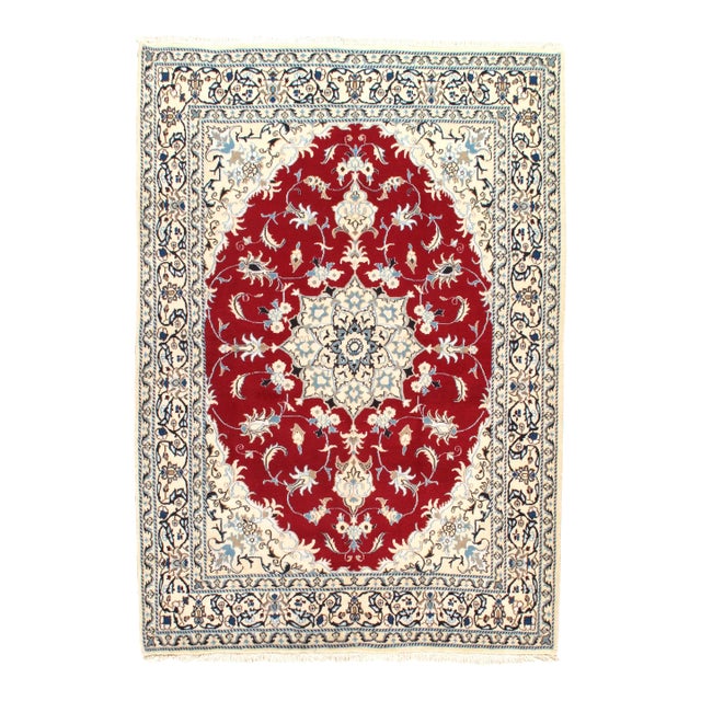 2020s Red Persian Nain Silk & Wool Rug For Sale
