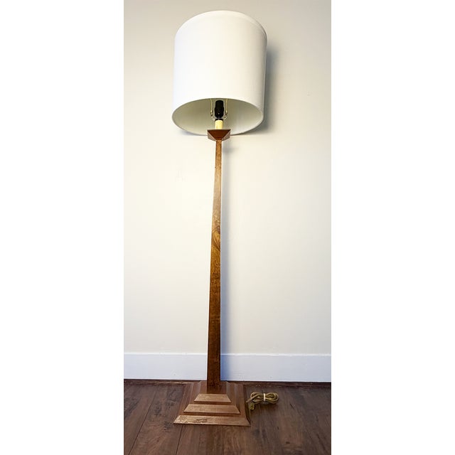 Mid-Century Modern Vintage Mid-Century Modern Architectural Wood Floor Lamp With Stepped Geometric Base For Sale - Image 3 of 7