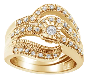 14K Yellow Gold Plated .925 Sterling Silver 1/3 Cttw Round Diamond Crisscross Engagement Ring Bridal Set (H-I Color, I1-I2 Clarity ) - Size 12