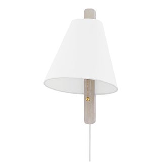 Mitzi Ellen 1-Light Plug-In Sconce, Aged Brass/Wood Whitewash Ash For Sale