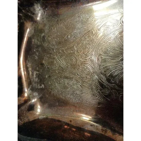 Silver Antique Leonard 11" Serving Tray Footed Handles Silverplate Patina Aged Vintage For Sale - Image 8 of 16
