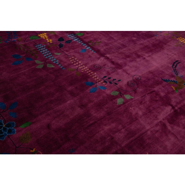 Purple Art Deco Antique Purple Wool Rug Handmade With Chinese Floral Motif For Sale - Image 8 of 10