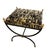 Neoclassical bench with black lacquered metal legs and gilt bronze finials. The seat is padded and upholstered in a black...