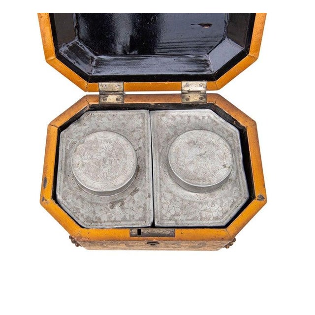 Wood English Chinoiserie Tea Caddy With Dual Interior Canisters, 19th Century For Sale - Image 7 of 11