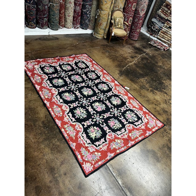 Traditional Handwoven Chainstitch Style Black/Rust Rug 7'1" X 10'9" For Sale - Image 3 of 11