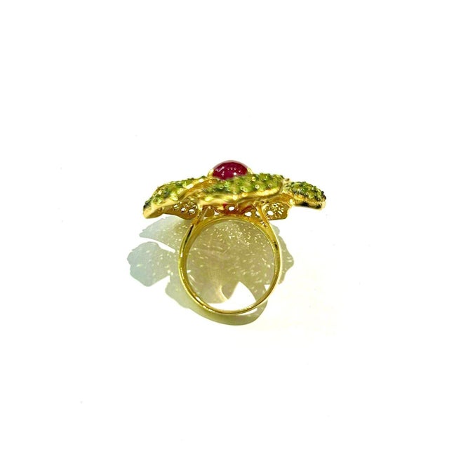 Bochic "Orient" Natural Ruby & Peridot Cocktail Ring Set 18K Gold &Silver For Sale - Image 4 of 18
