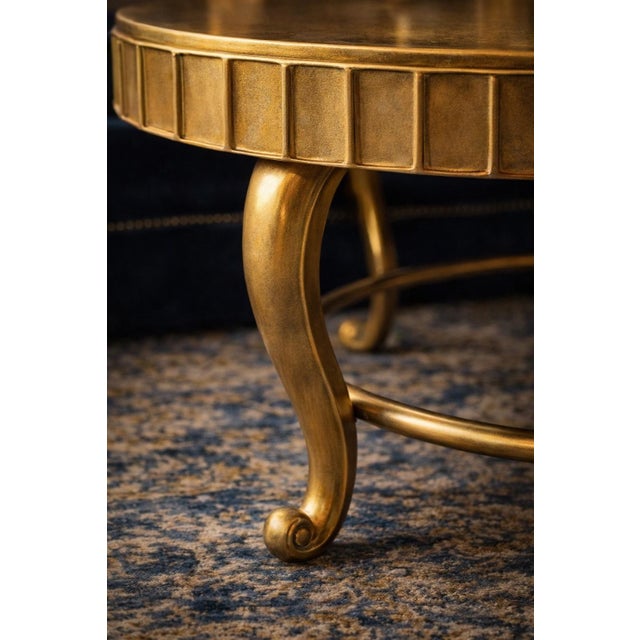 Gold Vintage Hollywood Regency Oval Coffee Table by Decca With Fluted Apron and Ring Stretche For Sale - Image 8 of 9