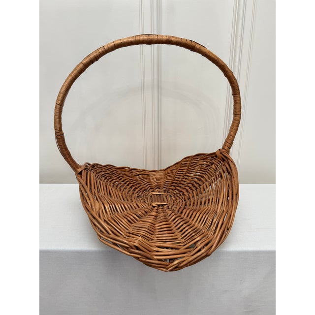 French Country Rustic European Woven Wicker Handle Large Gathering Basket For Sale - Image 3 of 12