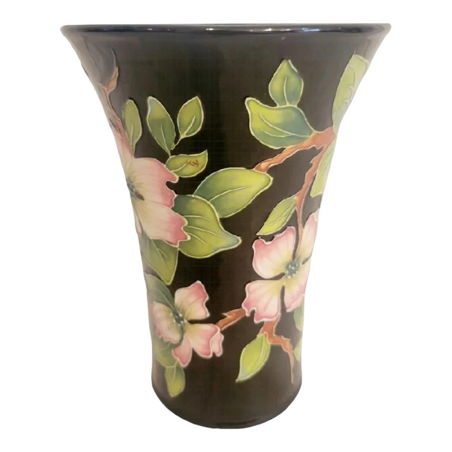 Vintage J McCall Black Green Pink Ceramic Floral Vase Chairish
