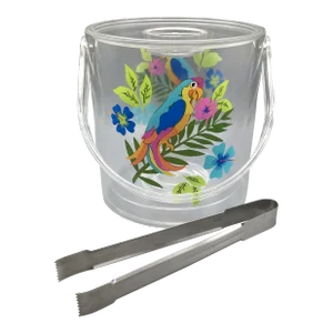 Vintage Lucite Parrot Ice Bucket With Removable Insert and Stainless Steel Ice Tongs