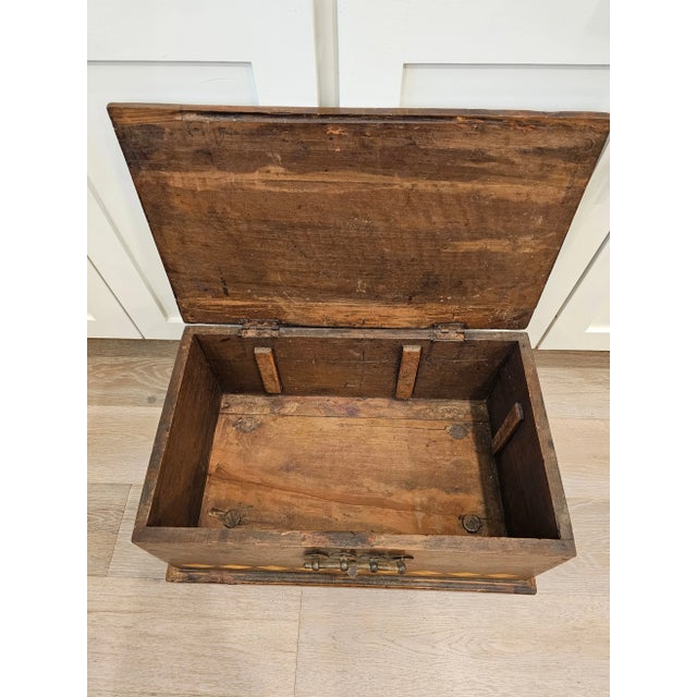 Wood Spanish Colonial Era Antique Diamond Parquetry Inlaid Cedar Chest Box or Trunk For Sale - Image 7 of 12