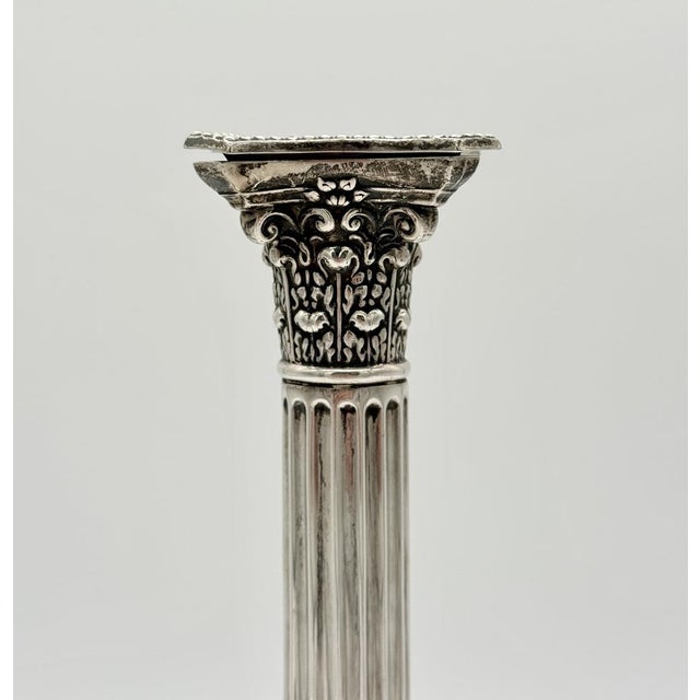 Victorian Sterling Silver Corinthian Column Candlesticks, 1895, Set of 2 For Sale - Image 3 of 10