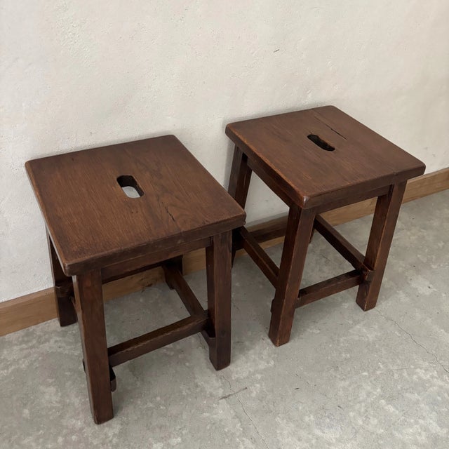 Varnished Stools in Wood, Set of 2, in Very Good conditions. Designed 1980 to 1989