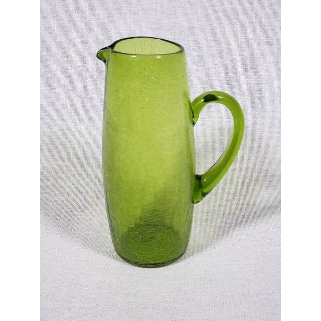 Vintage Original Blenko Mid-Century Modern Hand Made Crackle Glass Pitcher For Sale In Baltimore - Image 6 of 7