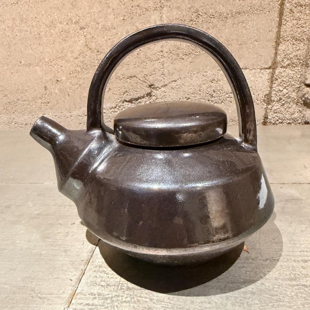 Metallic Dark Brown Glazed Ceramic Teapot Pottery Mid-Century Modern For Sale - Image 4 of 12