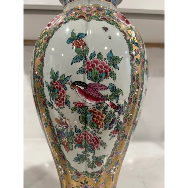 Samson & Cie Pair, Samson French Porcelain Famille Rose Medallion Pallet Porcelain Urns For Sale - Image 4 of 12