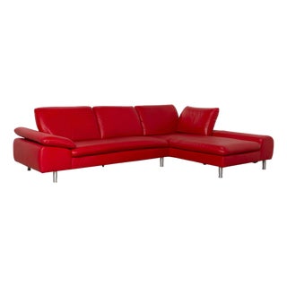 Loop Leather Corner Sofa in Red with Manual Function Chaise by Willi Schillig For Sale