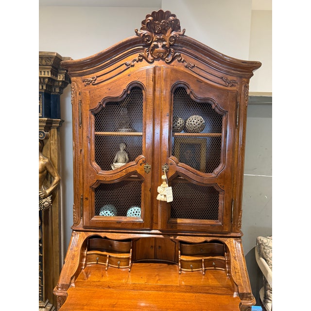 Wood Hand Carved Walnut Italian Secretaire Desk For Sale - Image 7 of 18