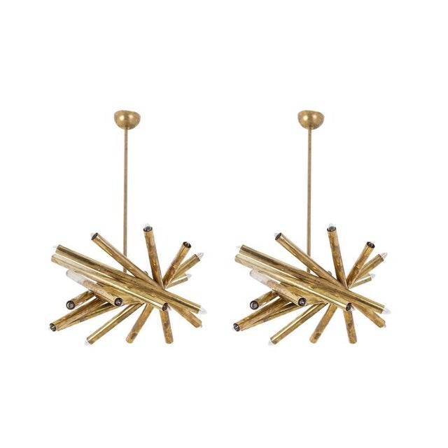 Italian Matte Gilded Brass Chandeliers, 1970s For Sale - Image 10 of 10