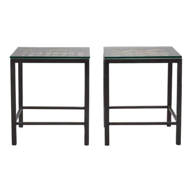Custom End Tables Made With French Metal Grill - Pair For Sale