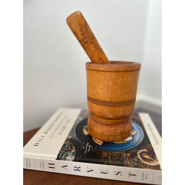 Vintage Hand-Turned Wood Mortar & Pestle For Sale - Image 11 of 12