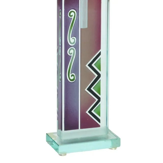 Contemporary 1990s Set of 2 Irving Glass Design Studio Art Glass Painted Bottles With Metal Stopper Signed For Sale - Image 3 of 9