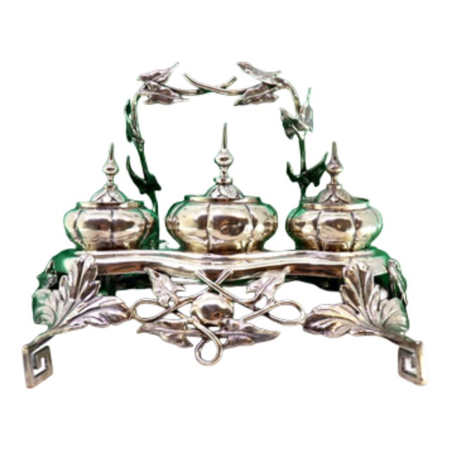 Silver Inkwell with Acanthus Leaves For Sale