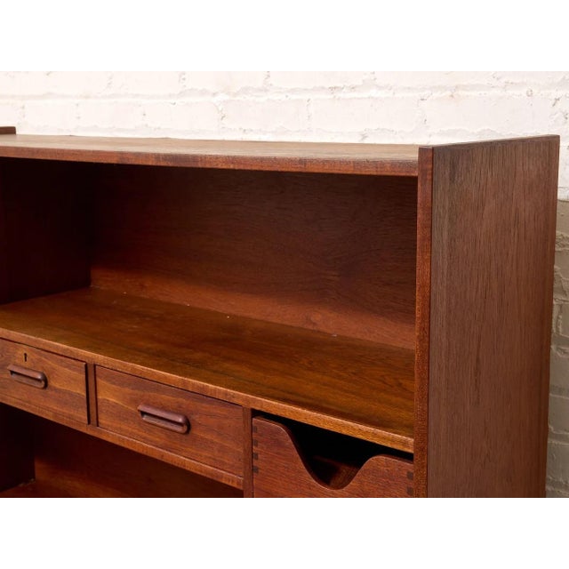 Wood Vintage Mid-Century Modern Teak Secretary Desk With Fold-Down Writing Surface For Sale - Image 7 of 12